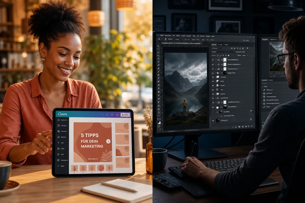 Canva: Professionelle Grafiken und Social-Media-Designs ohne Vorkenntnisse erstellen 2 Canva vs. Photoshop für Social Media