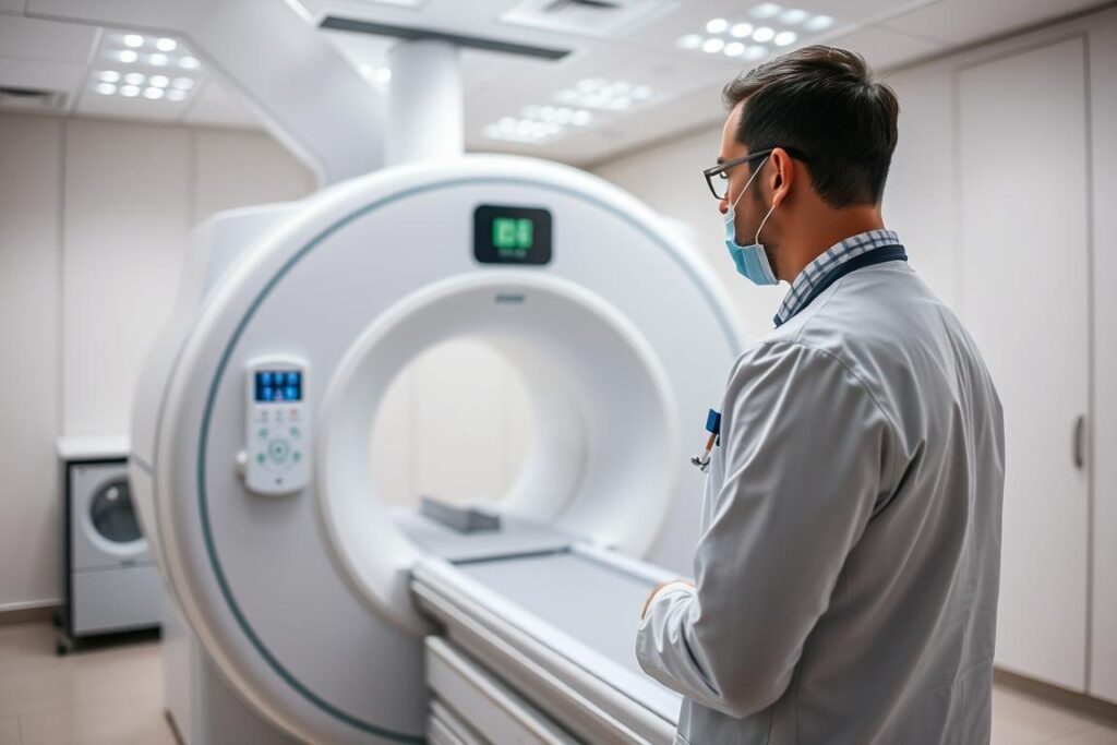 Ein Arzt, der ein MRT-Gerät benutzt Ein Arzt, der ein MRT-Gerät benutzt