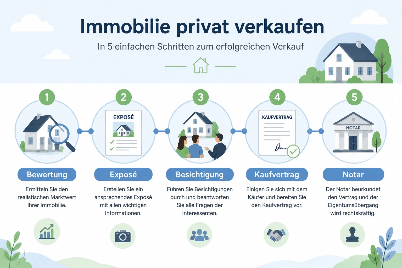 Immobilie verkaufen ohne Makler: Schritt-für-Schritt-Anleitung von Bewertung bis Notar 1 Exposé selbst erstellen: Tipps für ein überzeugendes Verkaufsangebot
