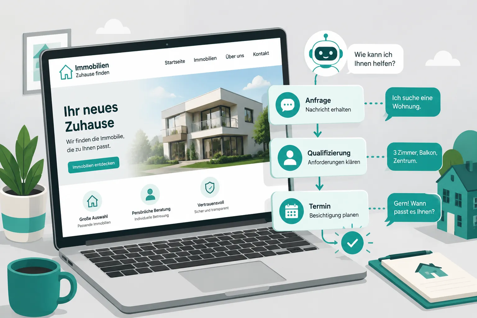 Chatbots für Immobilienmakler: Automatisierte Kundenbetreuung und Lead-Qualifizierung im Makleralltag 1 Key Takeaways