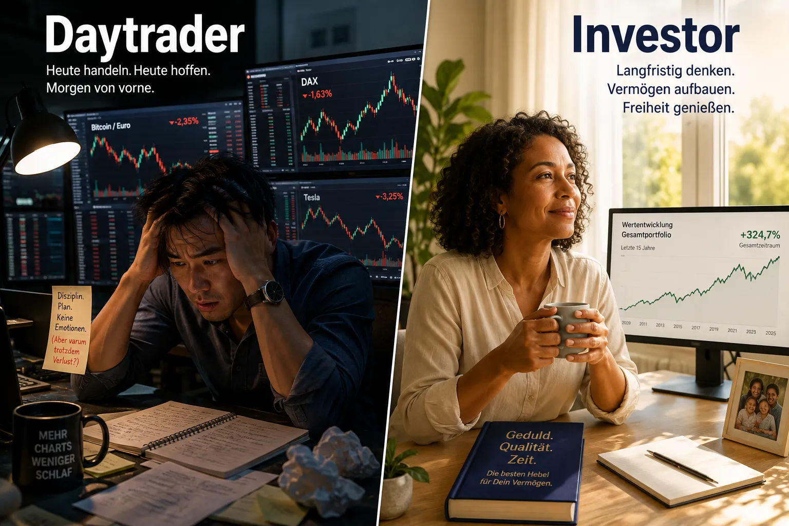 Aktienhandel vs. Aktieninvestment: Zeitaufwand, Kostenstruktur und psychologische Unterschiede im Alltag 1 Key Takeaways