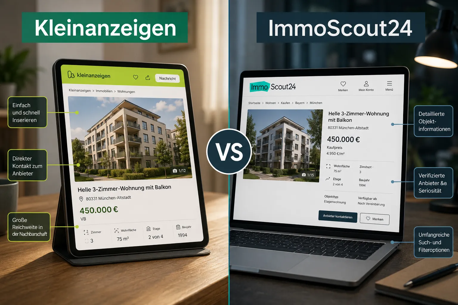 Kleinanzeigen für Makler: Neue Vermarktungschancen, Reichweite und Best Practices 2 Kleinanzeigen vs. ImmoScout24: Welche Plattform eignet sich für welche Strategie?