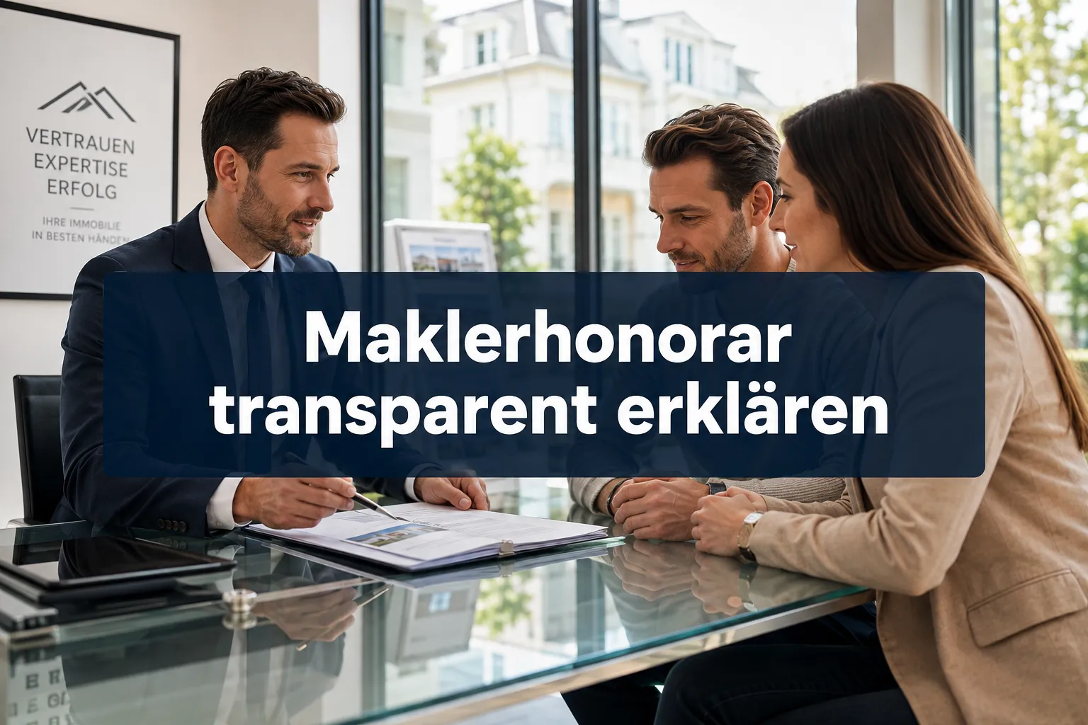 Maklerhonorar transparent erklären: Wie Sie Ihre Provision begründen und Einwände souverän lösen 1 Professional () hero image with (≤42 chars): 'Maklerhonorar transparent erklären' in crisp white on a deep navy