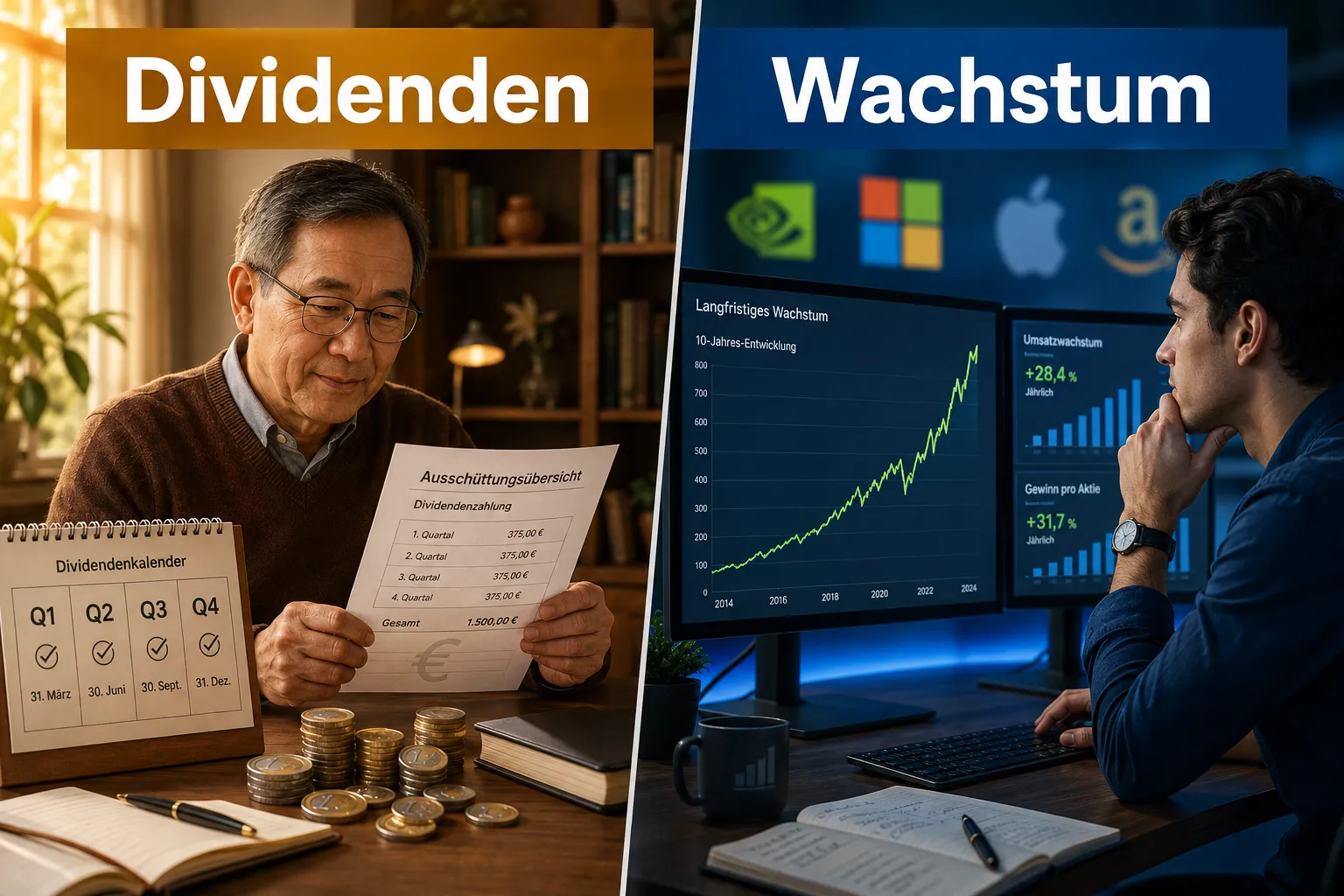 Dividendenaktien im Vergleich zu Wachstumswerten: Wann Ausschüttungen wirklich ein Vorteil sind 1 Unterschied zwischen Dividendenaktien und Wachstumswerten