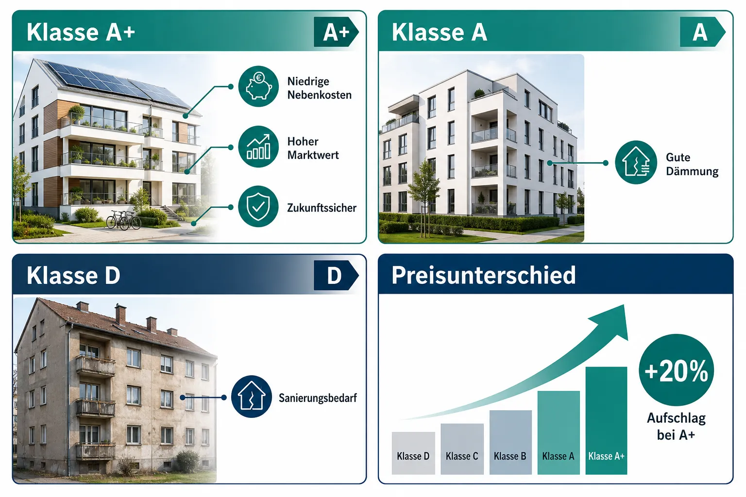 Energieeffiziente Wohnungen verkaufen: So nutzen Makler A+ als Preishebel 1 Was bedeutet die Energieeffizienzklasse A+ bei Wohnungen?