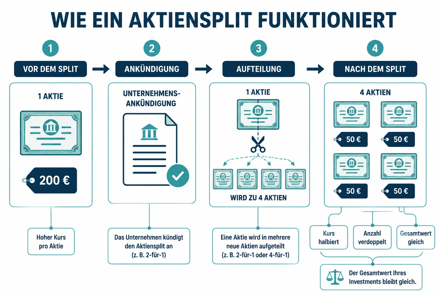 Aktiensplit erklärt: Was mit deinen Aktien, Dividenden und der Portfolio-Performance passiert 1 Was ist ein Aktiensplit und warum führen Unternehmen ihn durch?