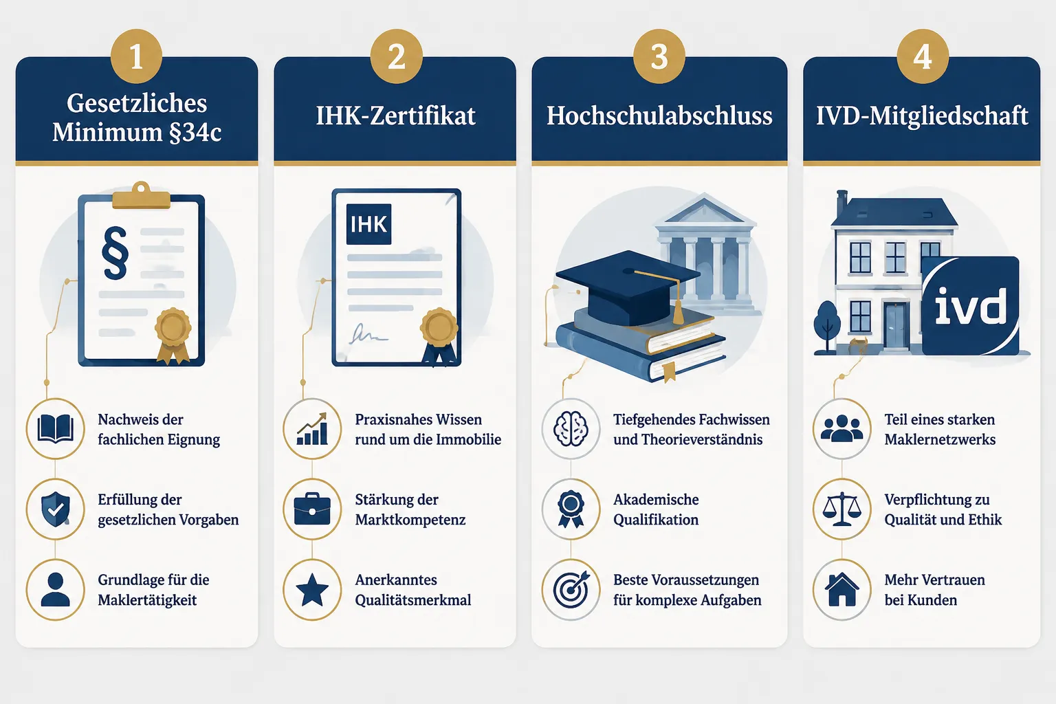 Makler-Lizenz und Qualifikation in Deutschland: Welche Abschlüsse, Zertifikate und Mitgliedschaften Vertrauenswürdigkeit signalisieren 2 Welche Berufsverbände sollten deutsche Makler unbedingt kennen?