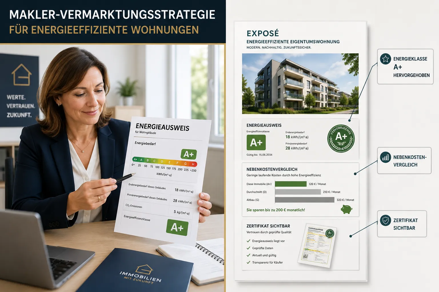 Energieeffiziente Wohnungen verkaufen: So nutzen Makler A+ als Preishebel 2 Wie vermarkten Makler energieeffiziente Wohnungen gezielt?