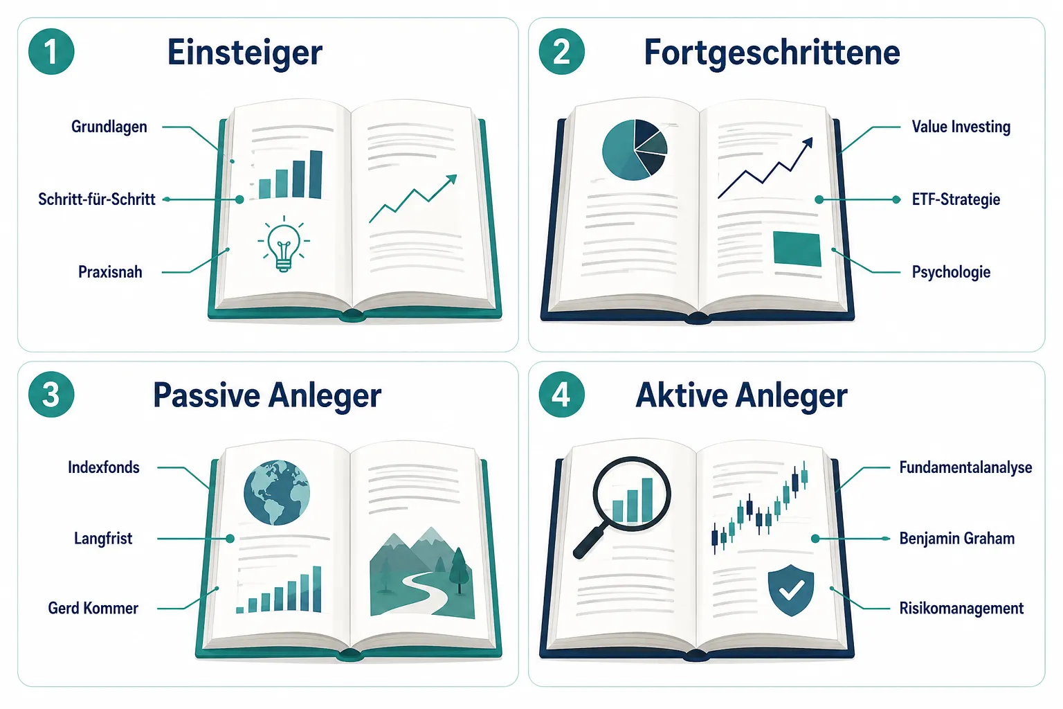 Beste Aktien-Bücher für Einsteiger und Fortgeschrittene: Objektiver Vergleich von Grundlagen- und Strategie-Literatur 1 Aktien-Bücher, die wirklich helfen: Worauf kommt es an?