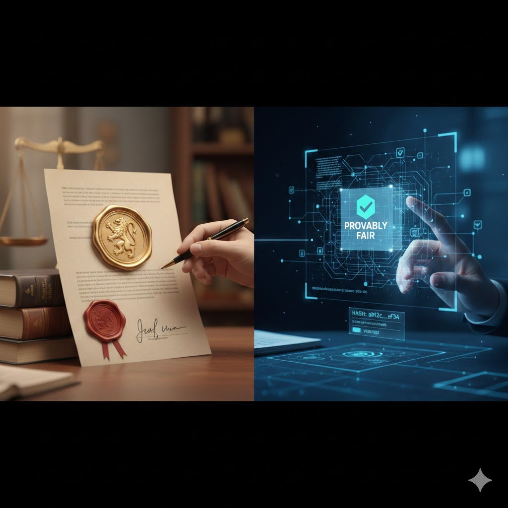 Vertrauensmodelle: Klassische Lizenzsysteme vs. die mathematische Beweislast der Provably Fair Technologie 1 beweislast der provably fair technologie 2