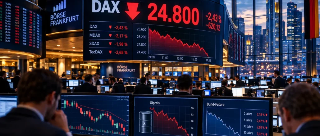 DAX unter 25.000 Punkten: Wie Anleger Ölpreise, Anleiherenditen und politische Risiken einordnen