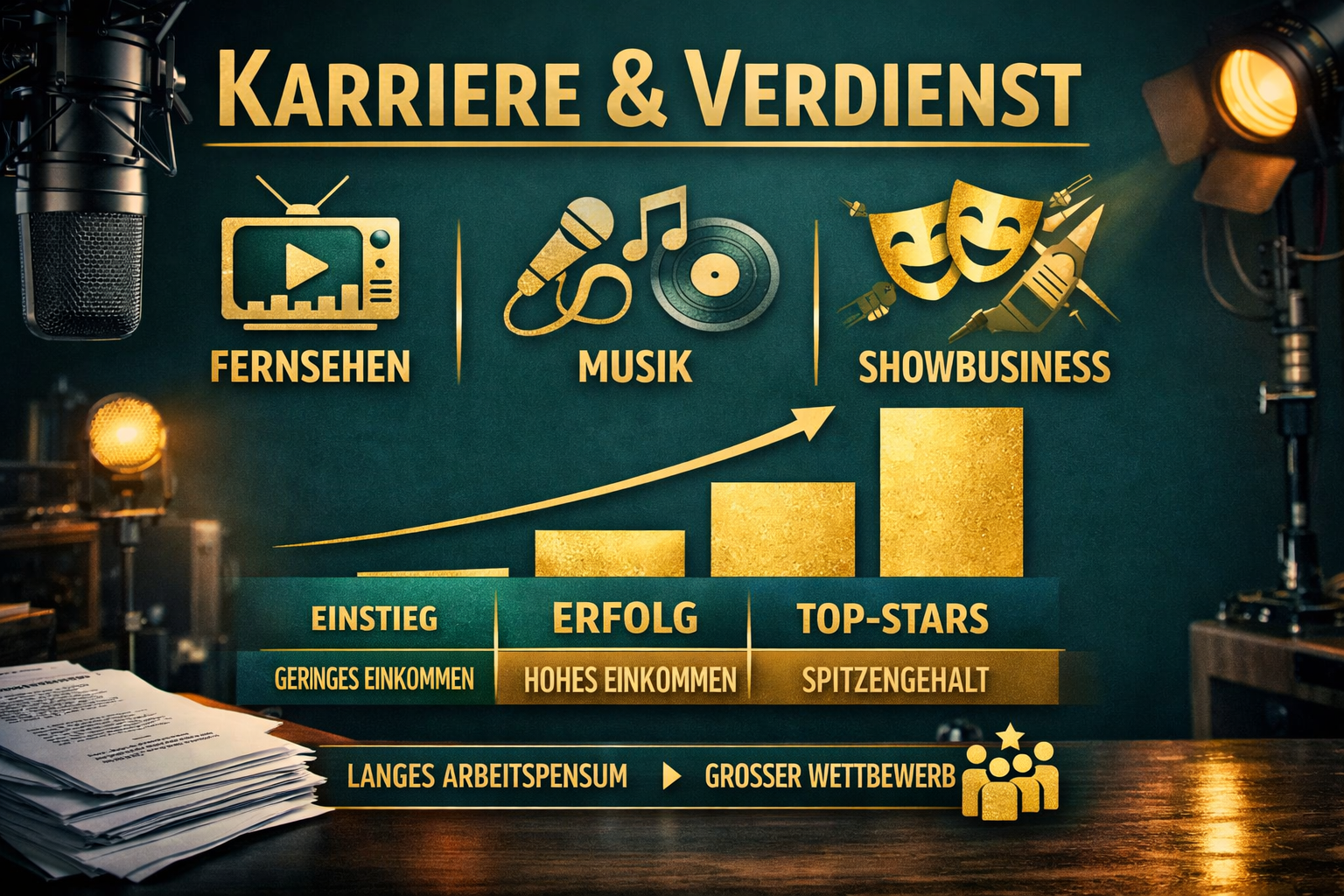 Günter Kuntz 1 () editorial image showing a stylized income and career overview graphic titled 'Karriere & Verdienst' featuring icons for