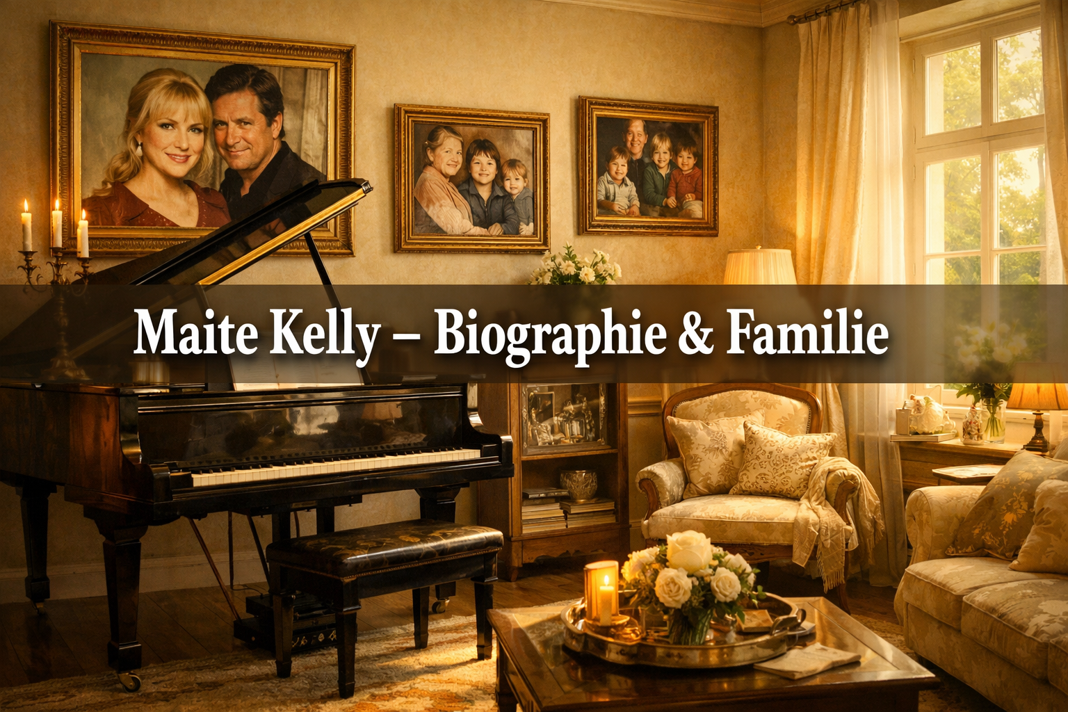 Wo wohnt Maite Kelly? Biographie, Familie & Karriere 2026 1 () editorial image showing a warm, a grand piano, gold and cream color tones, soft natural light streaming through large