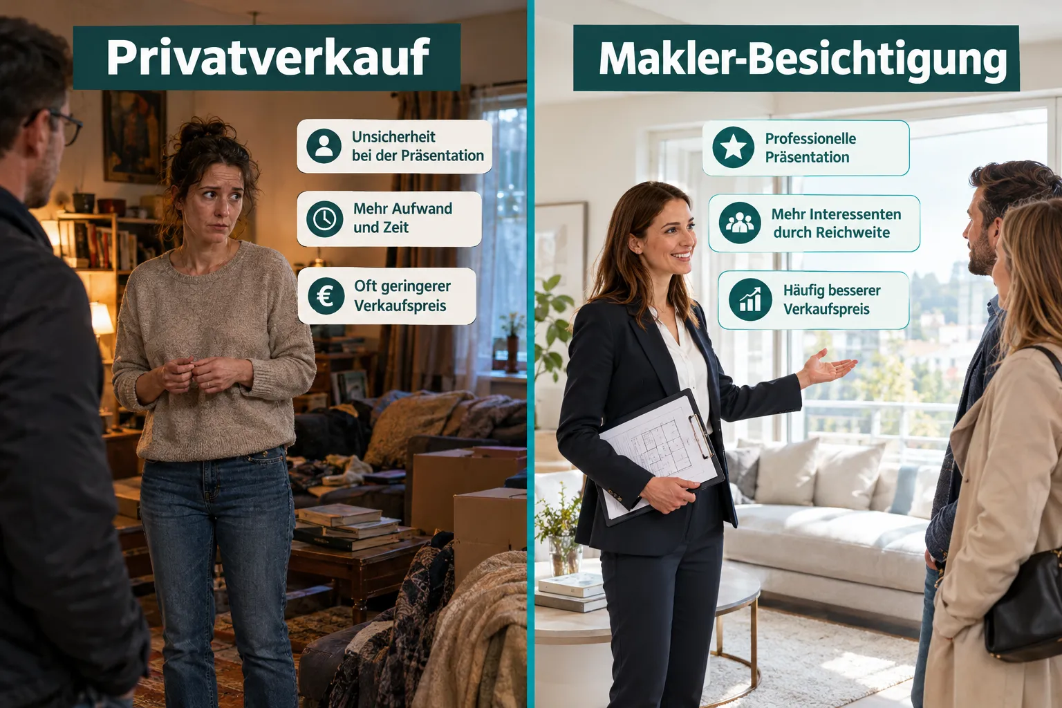 Makler Hausbesichtigung: Ablauf, Teilnehmer, Fragen und Nachbereitung professionell organisieren 2 Hausbesichtigung Makler vs. Privat: Was ist besser?