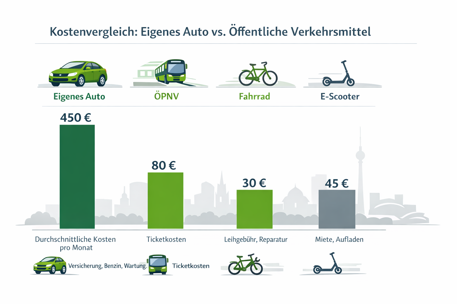 Grüne Mobilität: Die besten Alternativen zum eigenen Auto in der Stadt 1 () infographic-style illustration showing a side-by-side cost comparison between owning a private car versus using public