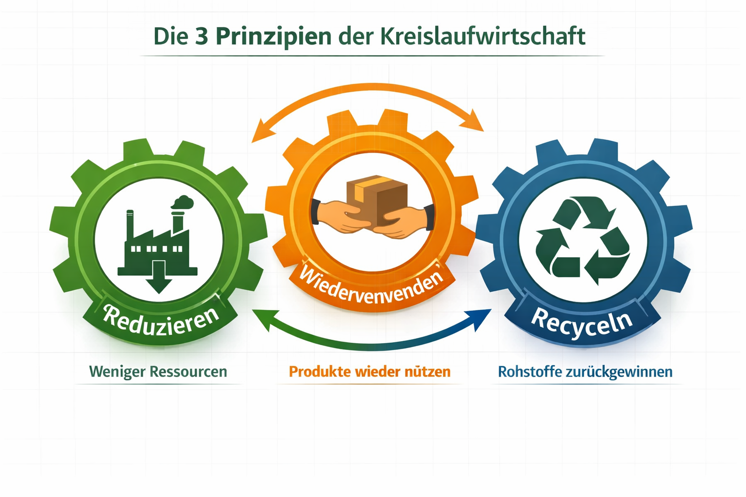 Kreislaufwirtschaft erklärt: Wie wir in Zukunft produzieren und konsumieren 1 () infographic-style illustration showing the three core principles of Kreislaufwirtschaft: Reduce, Reuse, Recycle, depicted