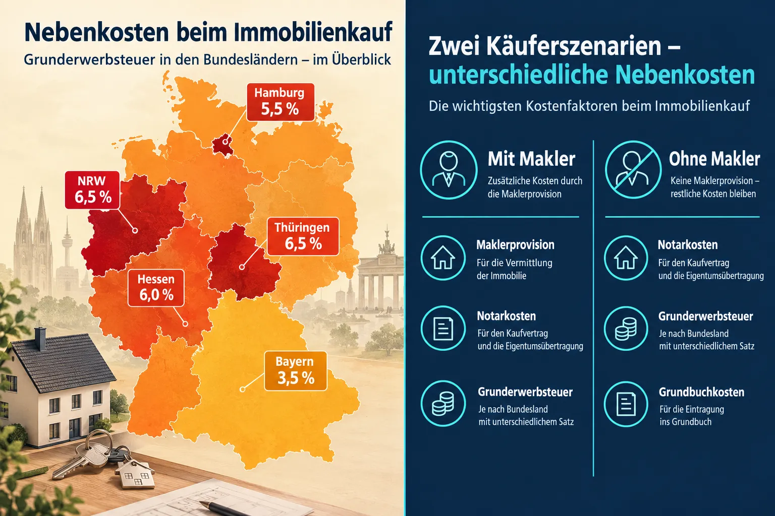 Nebenkosten beim Immobilienkauf: Makler, Notar, Steuern und versteckte Gebühren im Überblick 2 Nebenkosten beim Immobilienkauf im Vergleich: Bundesländer