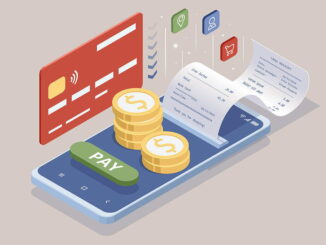 Isometric Online Shopping Store on Website and Mobile Phone design. Payment Approved, online card Payment, Online Marketing Smartphone device with receipt.