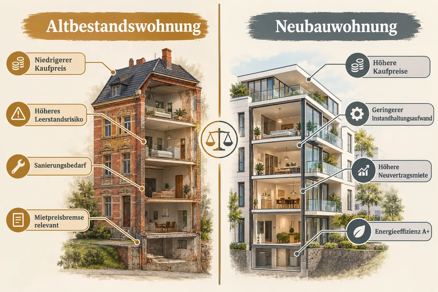 Rendite realistisch kalkulieren: Neuvertragsmieten 2026 2 Rendite bei Altbestand vs. Neubauwohnung vergleichen