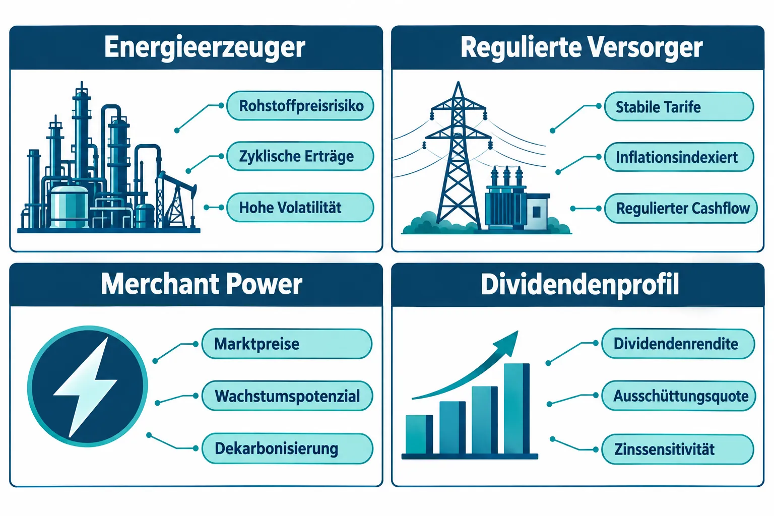 Die besten Energie- und Versorger-Aktien 2024: Defensive Rendite im Zinsanstieg 1 Unterschied zwischen Energie- und Versorgeraktien