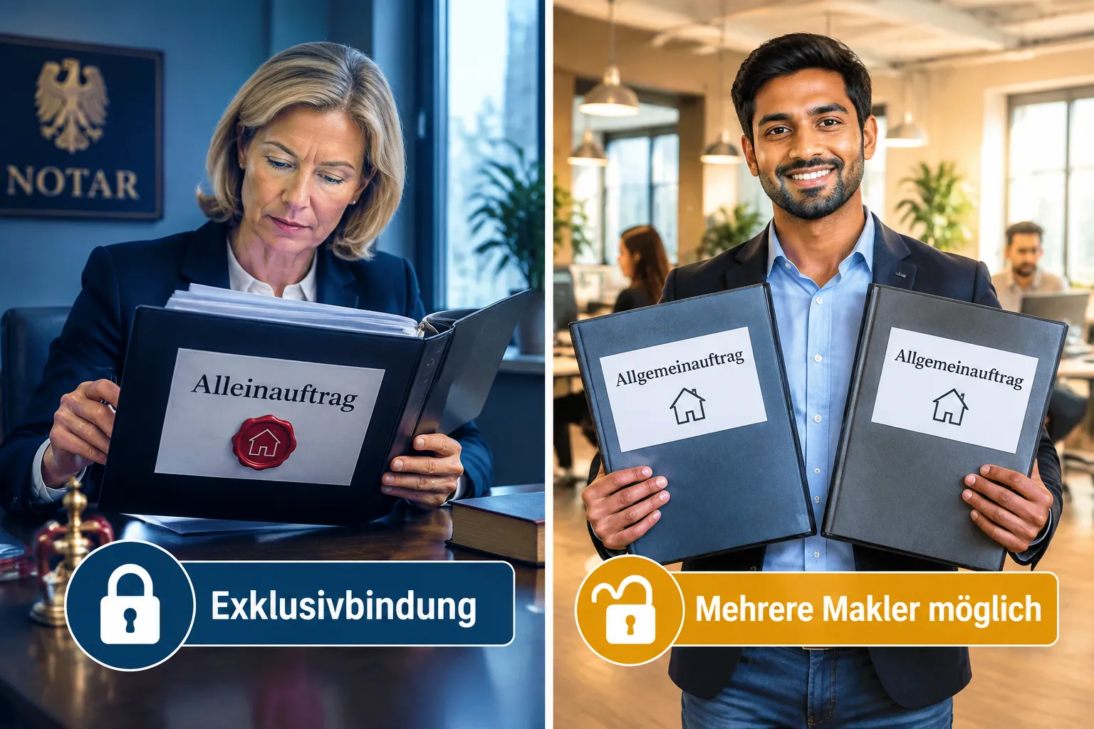 Maklervertrag verstehen: Klauseln, Laufzeiten und Fallstricke vor der Unterschrift 2 Unterschied zwischen Exklusivvertrag und Nicht-Exklusivvertrag