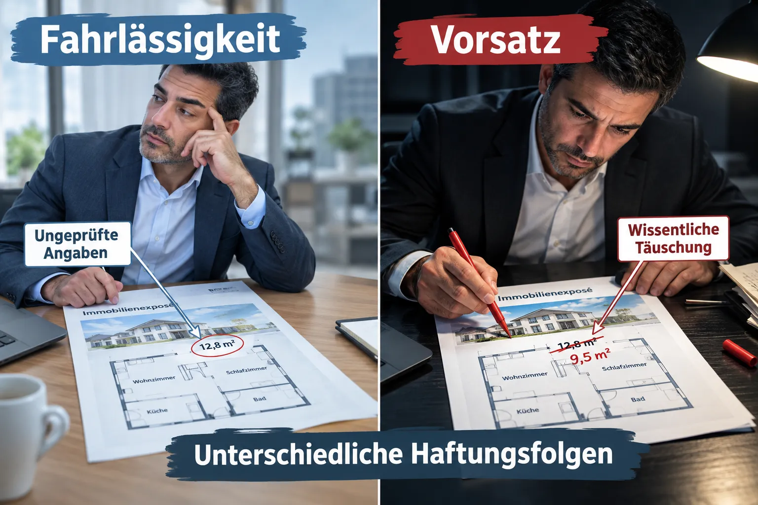 Makler haftbar bei Falschangaben im Exposé? Rechte, Beweise und Schadensersatz 2 Unterschied zwischen Fahrlässigkeit und Vorsatz bei Makler-Falschangaben