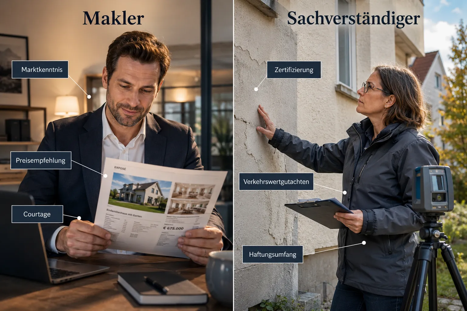 Maklerhaftung bei falscher Immobilienbewertung: Was Käufer und Verkäufer bei Wertgutachten beachten sollten 2 Unterschied zwischen Makler und Sachverständigem bei Wertgutachten