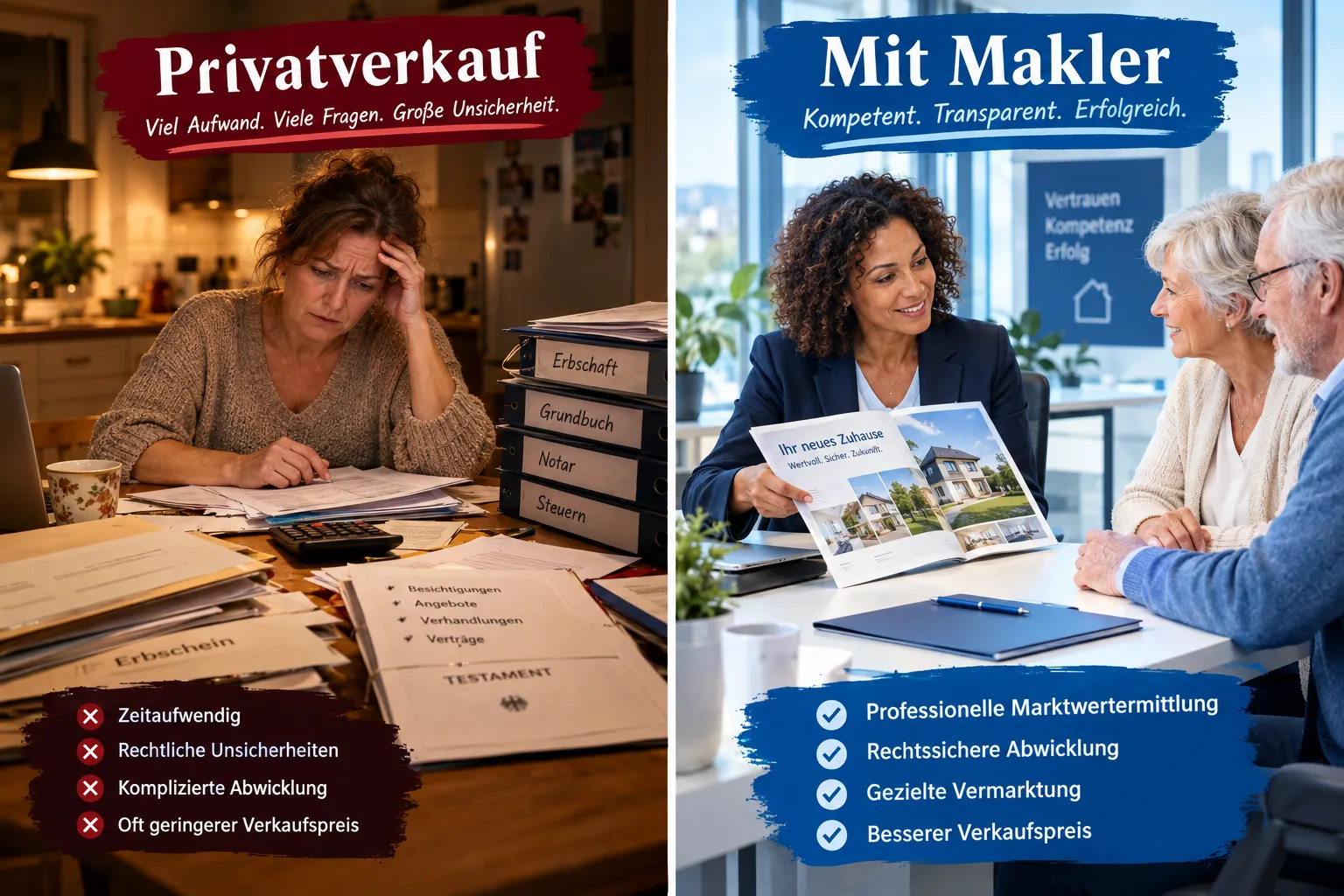 Unterschied zwischen Privatverkauf und Makler bei Erbimmobilien