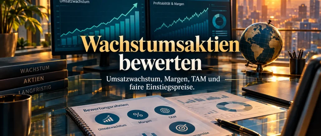 Wachstumsaktien bewerten: Umsatzwachstum, Margen, TAM und faire Einstiegspreise
