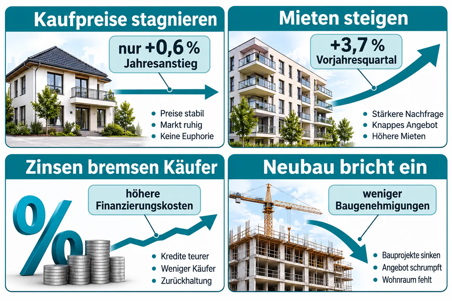 Trendwende bei Immobilienpreisen und Mieten: Was Makler jetzt Kunden erklären müssen 1 Warum fallen oder stagnieren die Immobilienpreise gerade?