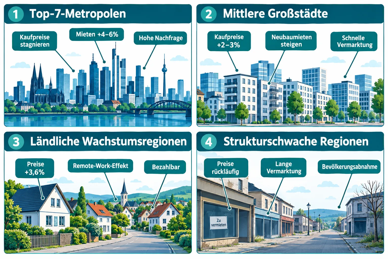 Wohnungsmarkt Trends 2026: Warum sich Preise, Mieten und Nachfrage regional auseinanderentwickeln 1 Warum unterscheiden sich Wohnungspreise regional so stark in Deutschland 2026?