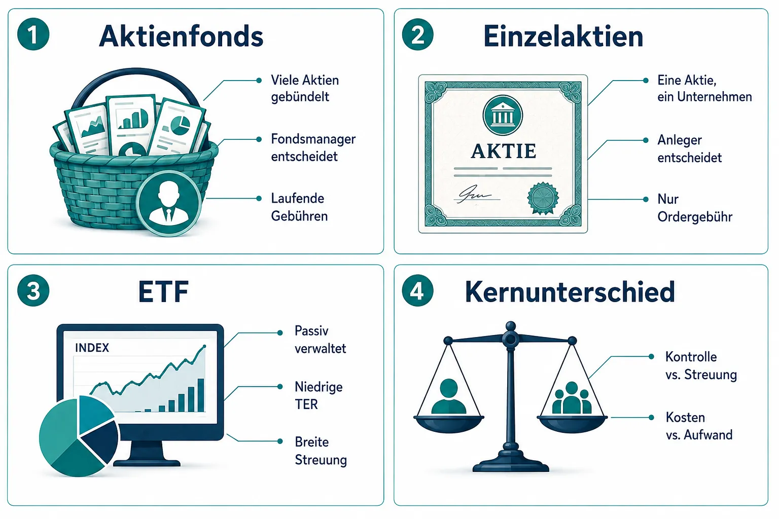 Aktien-Fonds vs. Einzelaktien: Kosten, Risiko und Kontrolle im direkten Vergleich 1 Was ist der Unterschied zwischen Aktienfonds und Einzelaktien?