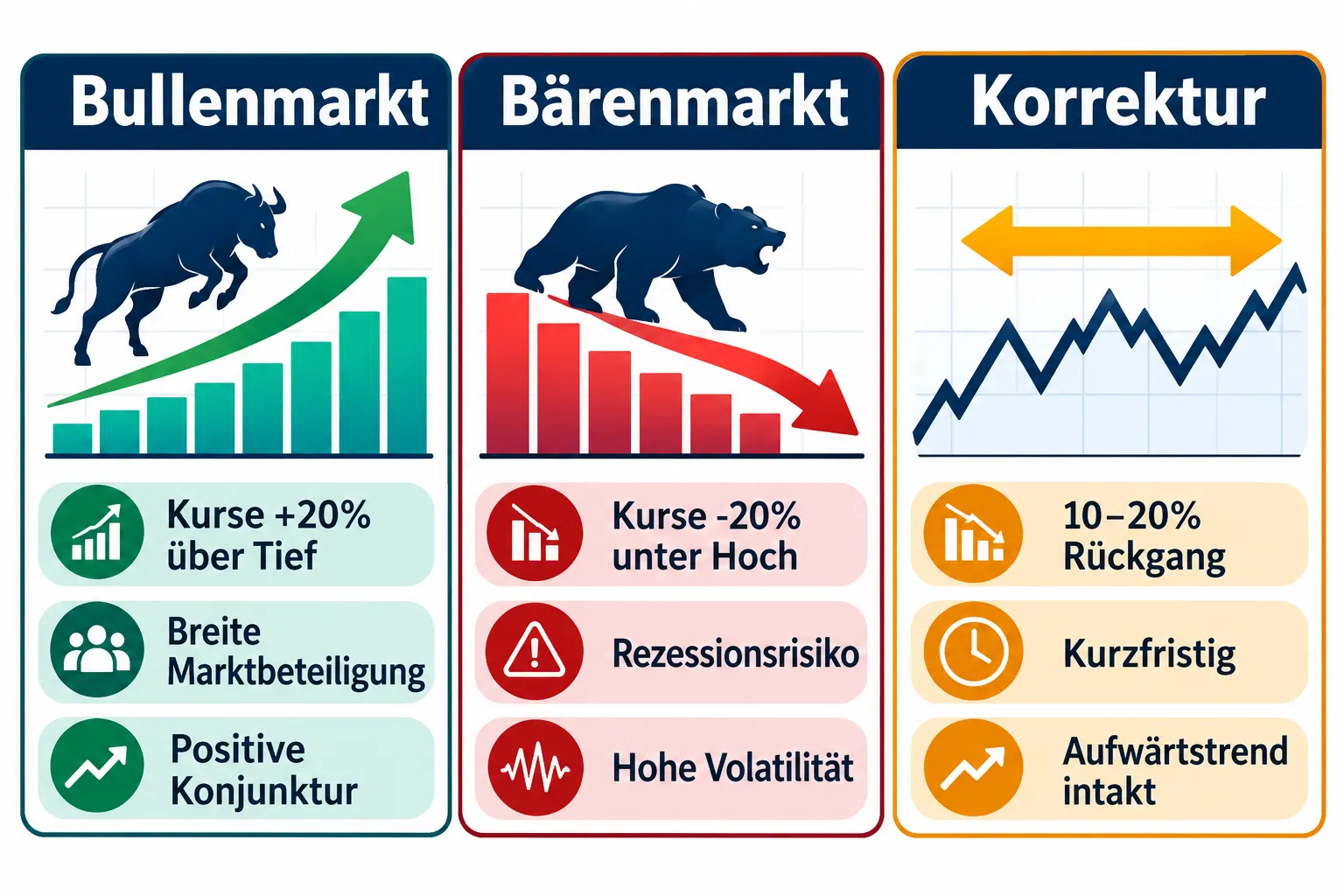 Bull Market, Bear Market oder Korrektur? Börsenphasen erkennen und die Strategie anpassen 1 Was ist der Unterschied zwischen Bullenmarkt und Bärenmarkt?