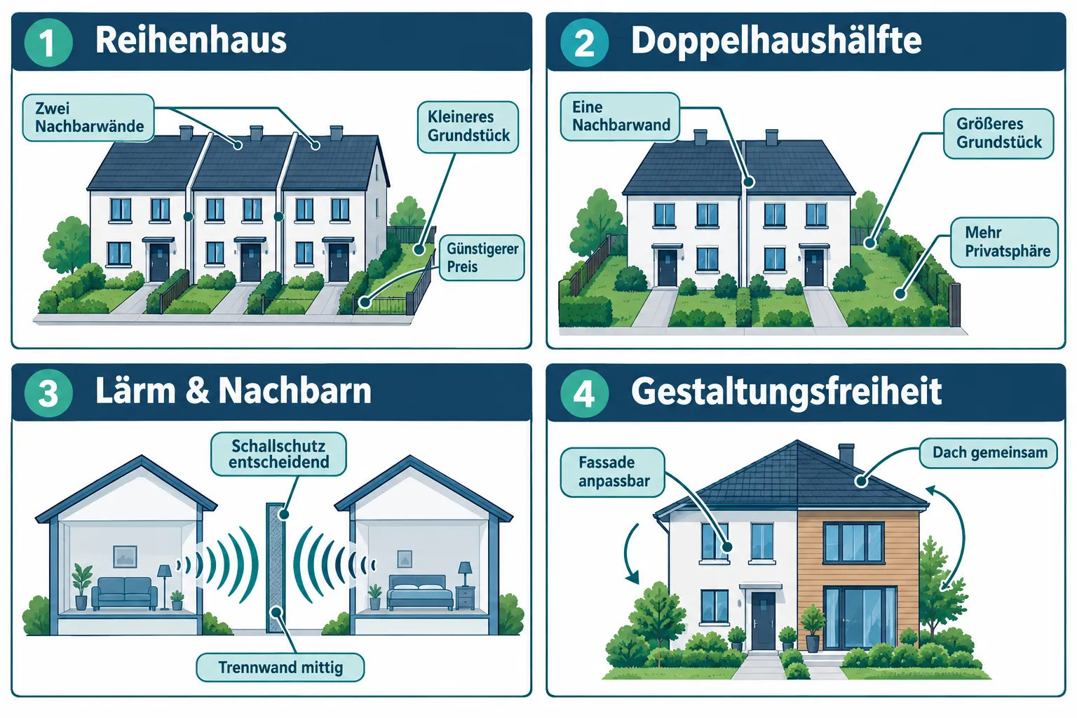 Was ist der Unterschied zwischen Reihenhaus und Doppelhaushälfte?