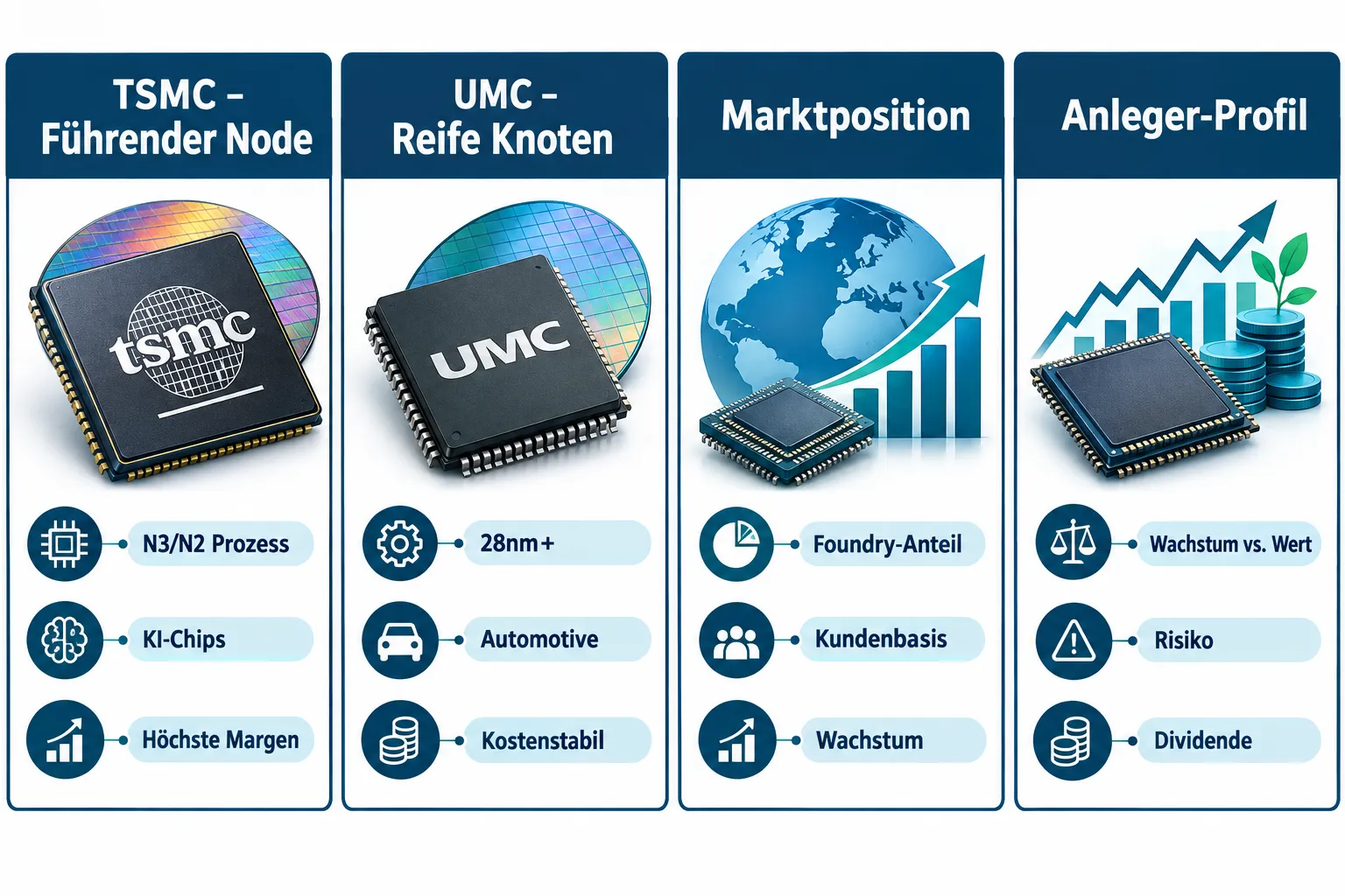 Taiwan Semiconductor-Aktien im Vergleich: TSMC, UMC und weitere Halbleiterwerte 1 Was ist TSMC und warum ist das Unternehmen für Halbleiteraktien so wichtig?