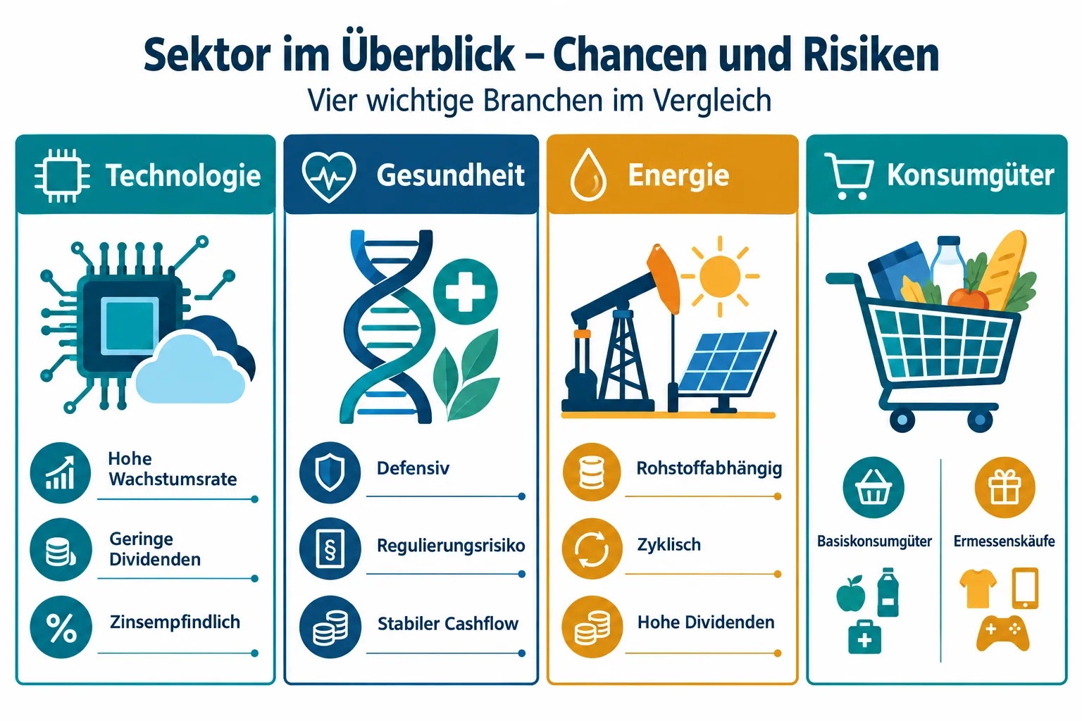 Börsensektoren erklärt: Technologie, Gesundheit, Energie und Konsumgüter im Vergleich 1 Was sind Börsensektoren und warum sind sie wichtig?