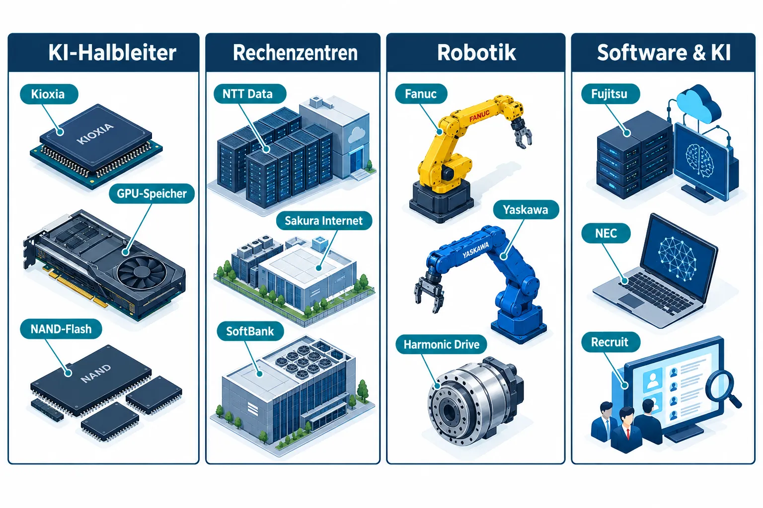 Japanische KI-, Rechenzentrum- und Roboter-Aktien: Die besten Themenwerte an der Börse 1 Welche japanischen KI-Aktien sind aktuell die besten Kaufkandidaten?