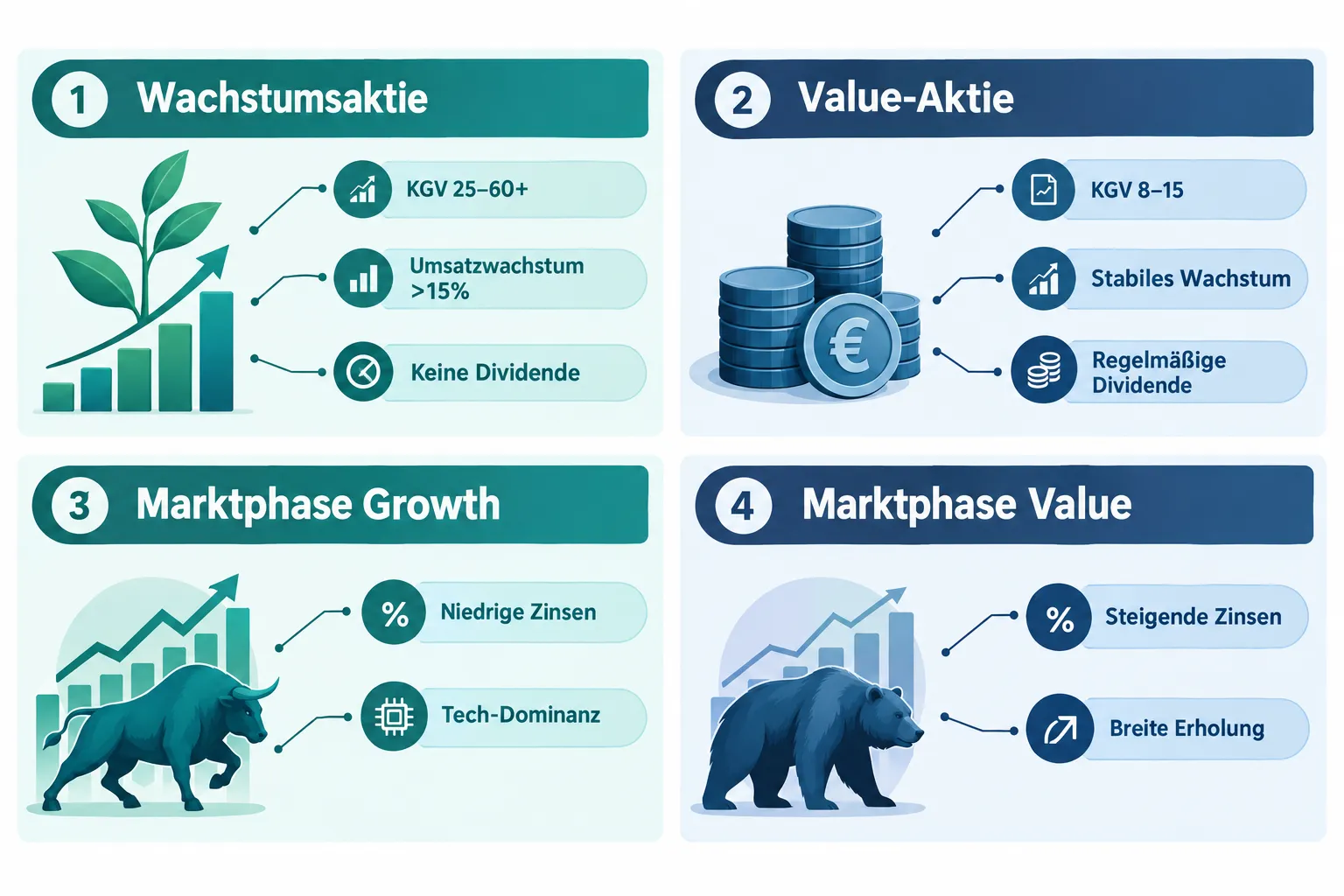 Wachstumsaktien vs. Value-Aktien: Kennzahlen, Risiken und passende Marktphasen 1 Welche Kennzahlen unterscheiden Wachstums- von Value-Aktien