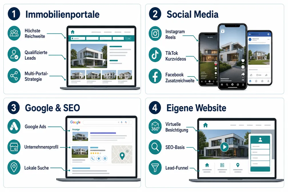 Immobilien digital vermarkten 2026: Welche neuen Online-Kanäle Verkäufern wirklich mehr Anfragen bringen 1 Welche Online-Kanäle bringen Immobilienverkäufern 2026 wirklich mehr Anfragen?