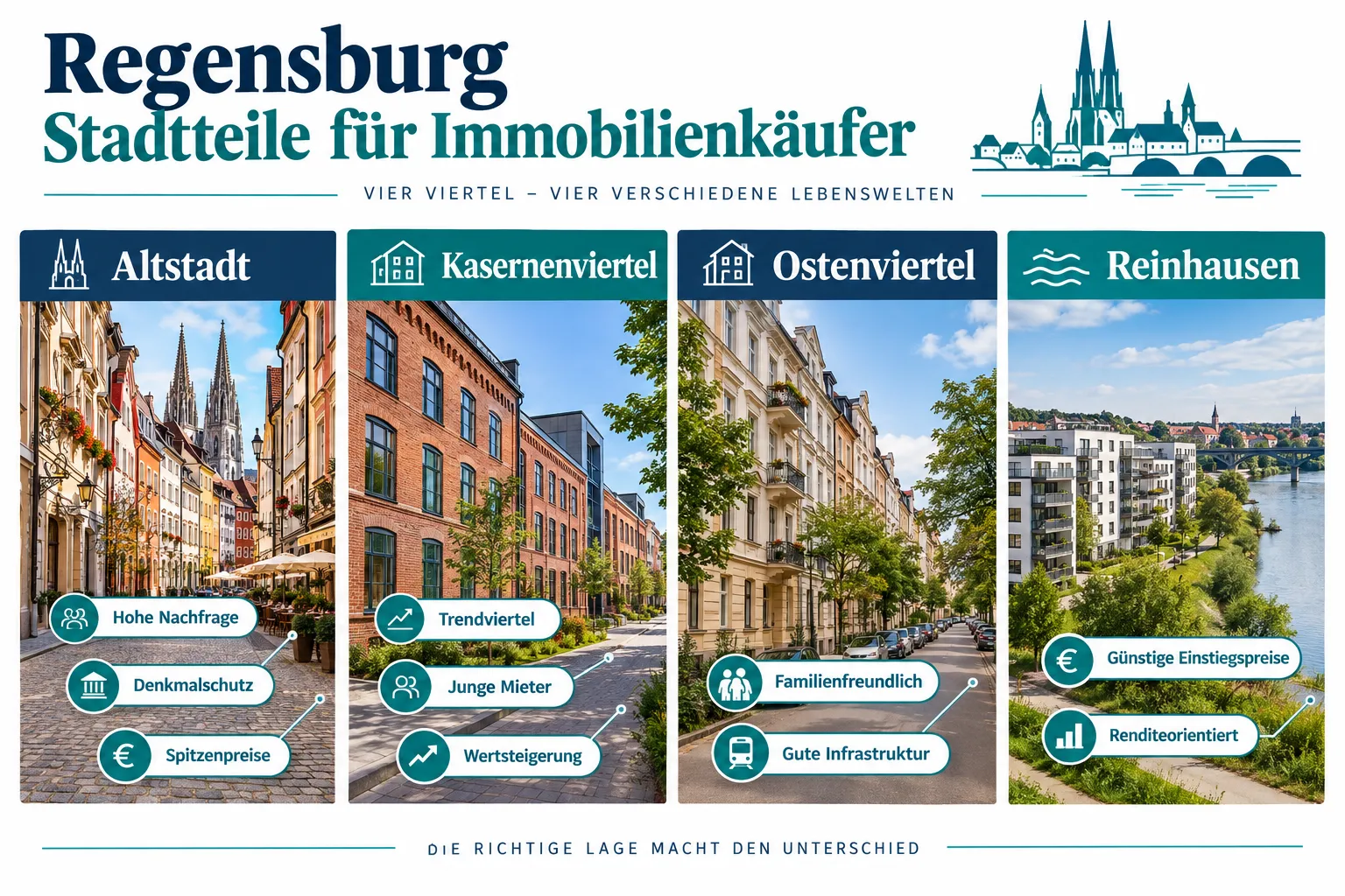 Regensburg als Immobilienstandort: Welche Viertel für Käufer und Anleger besonders spannend sind 1 Welche Stadtteile in Regensburg sind am beliebtesten zum Wohnen?