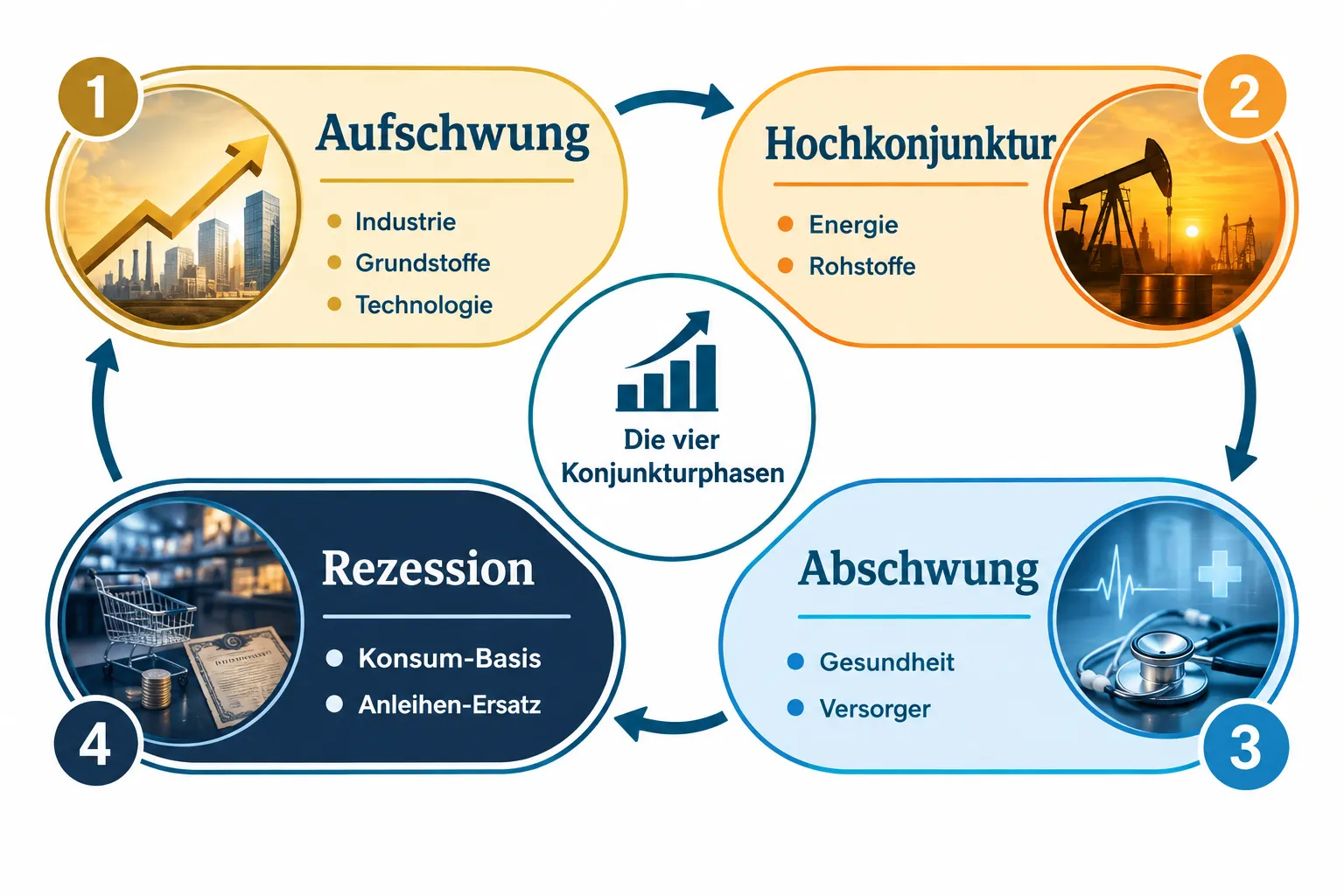 Sektor-Rotation verstehen: Frühindikatoren, Konjunkturphasen und Aktienauswahl ohne Market-Timing-Falle 1 Wie hängen Konjunkturphasen mit Sektor-Rotation zusammen