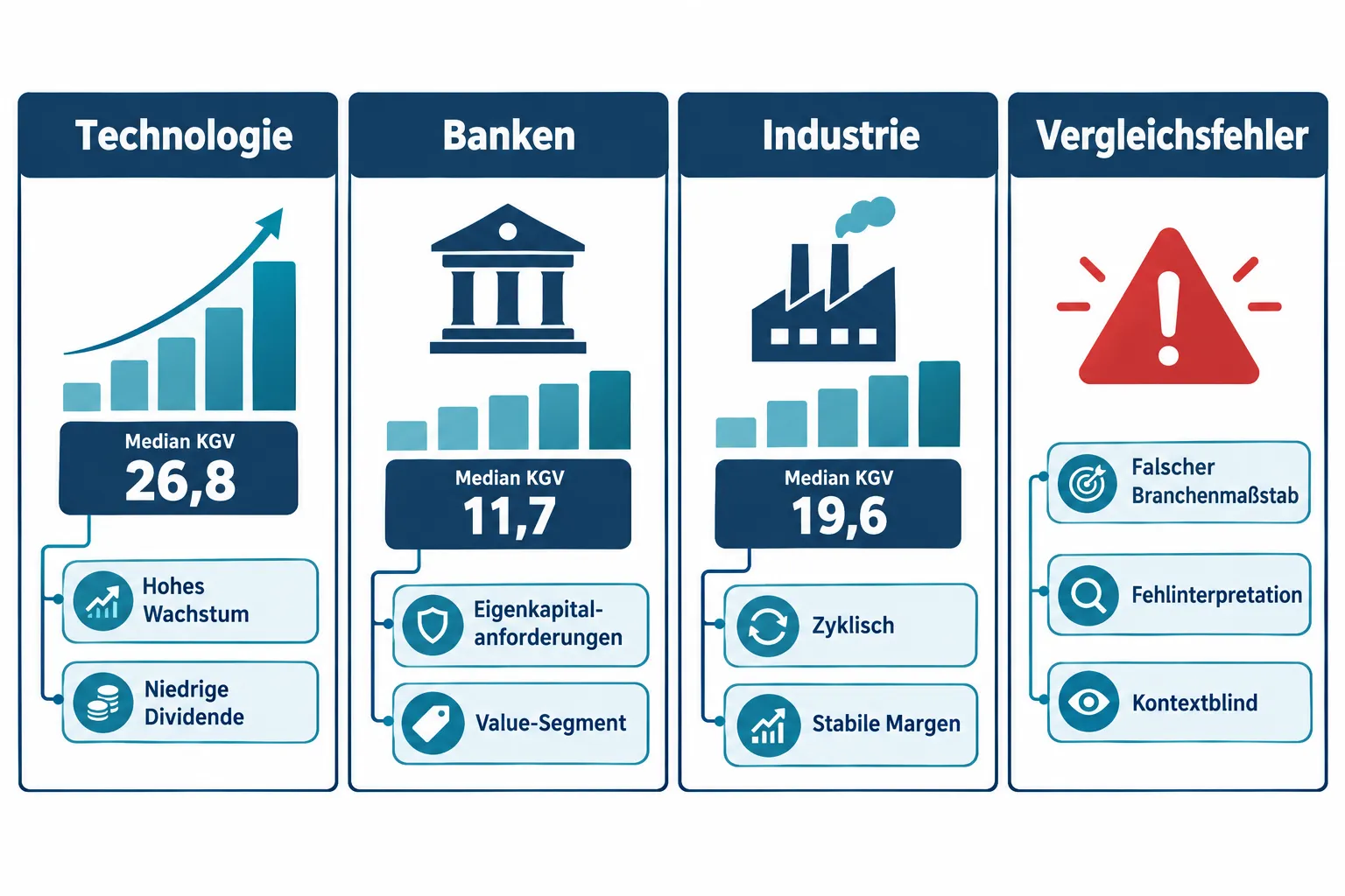 Aktienkennzahlen im Branchenvergleich: Warum dieselbe Zahl bei Tech, Banken und Industrie etwas anderes bedeutet 1 Wie interpretiere ich das Kurs-Gewinn-Verhältnis im Branchenvergleich richtig